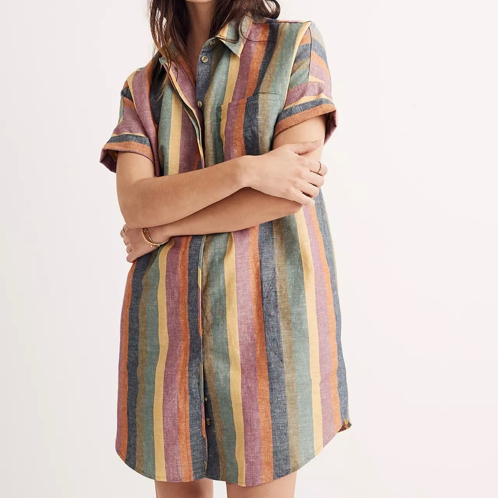 Madewell Rainbow Striped Courier Shirt Retro Dress Medium